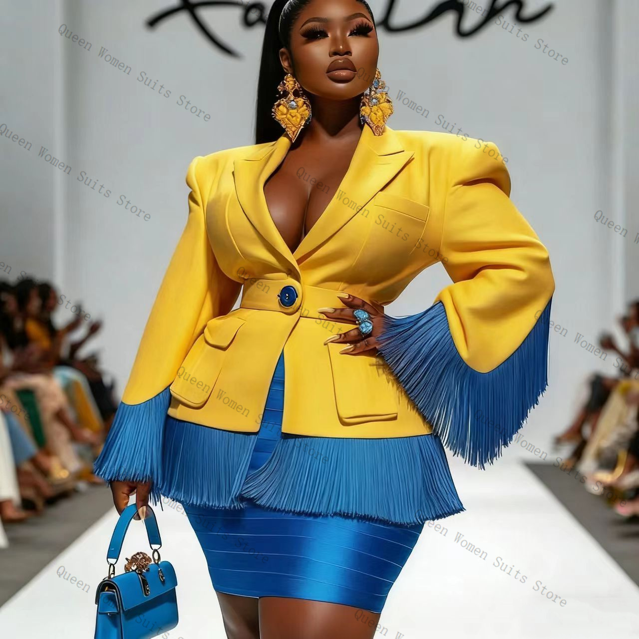 Women'S Formal Jackets To Wear With Dresses - Blue Tassel Women Suit Skirt Set